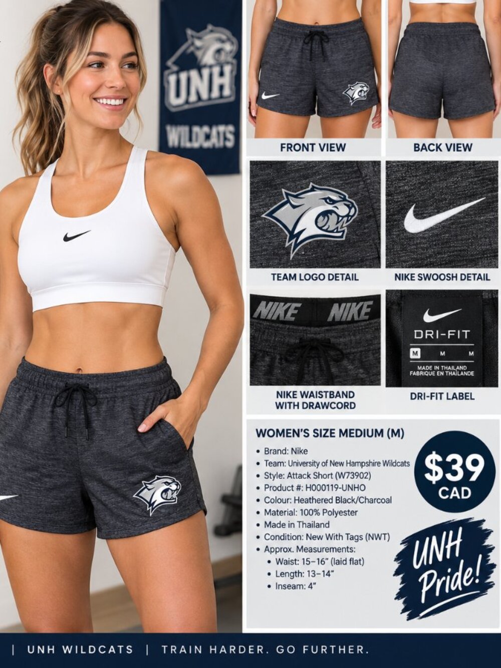 Nike UNH Wildcats Dri-FIT Attack Shorts Women’s M NWT